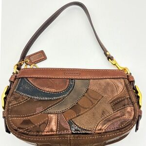 Vintage Coach Zoe Patchwork Y2K Mini Bag Metallic Gold Brown Top Handle Wristlet